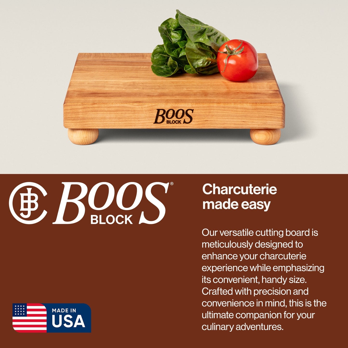 John Boos Small Maple Wood Edge Grain Cutting Board for Kitchen,12" x 12" x 1.5"