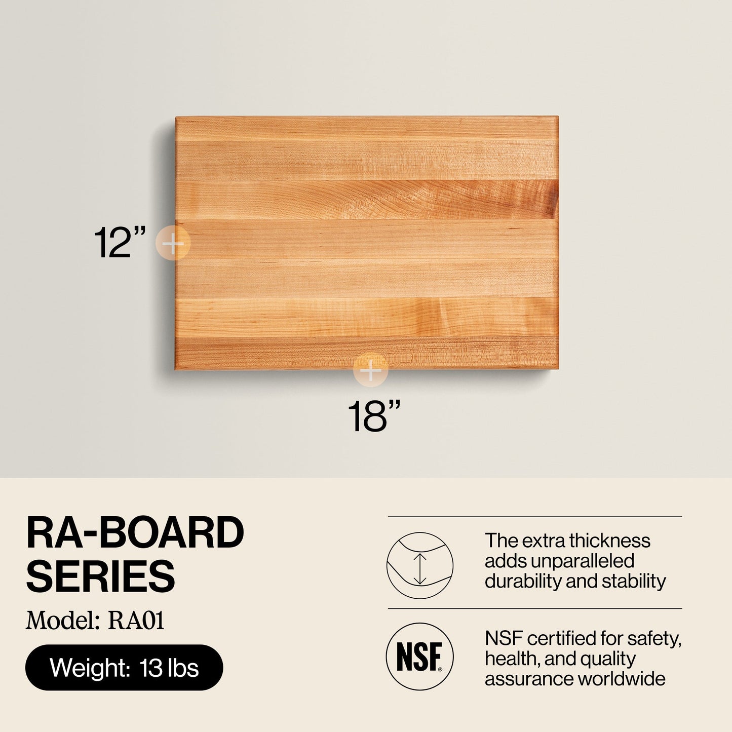 John Boos Maple Wood Edge Grain Cutting Board for Kitchen Prep, 18" x 12" x 2.25"