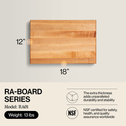 John Boos Maple Wood Edge Grain Cutting Board for Kitchen Prep, 18" x 12" x 2.25"