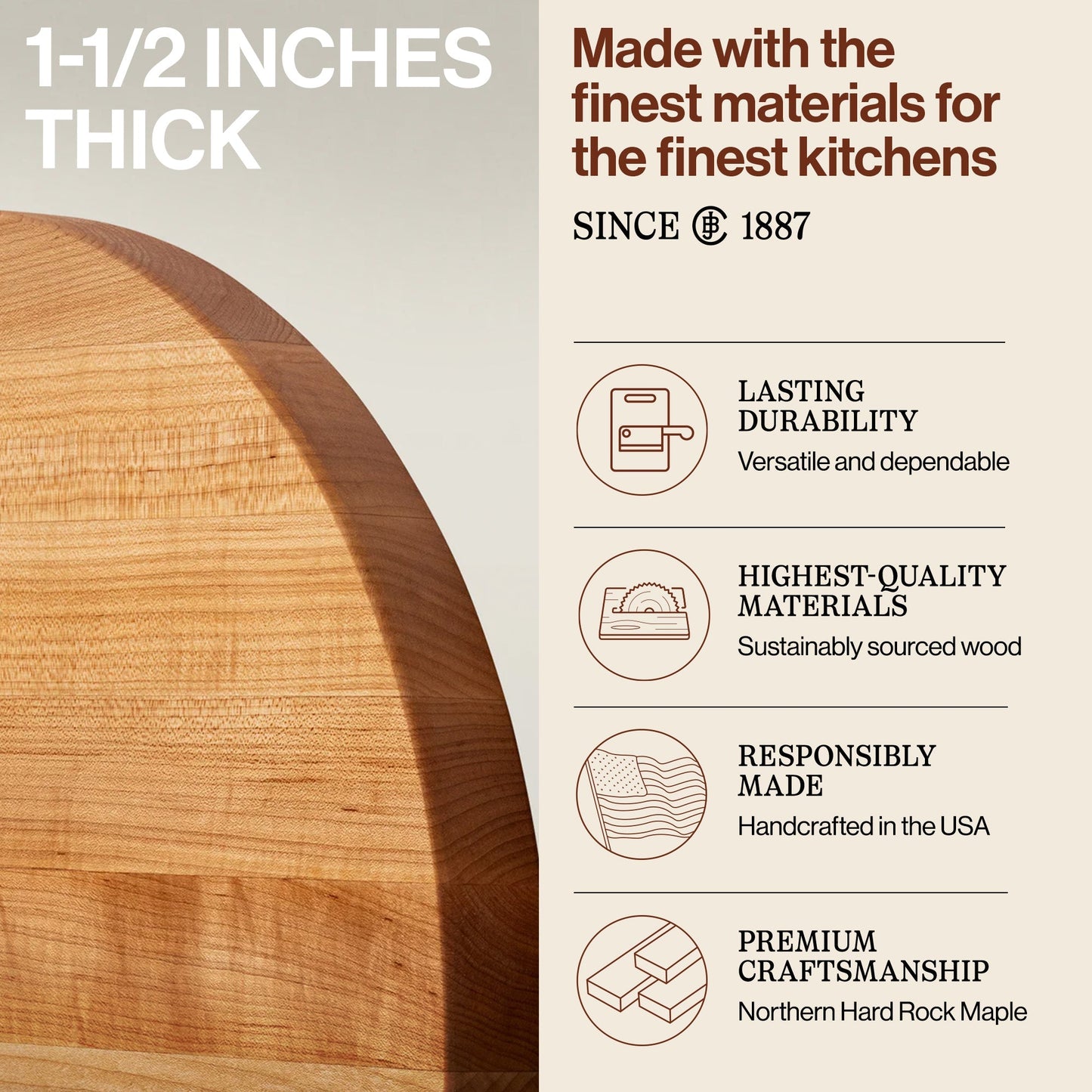 John Boos Maple Wood End Grain Round Cutting Board for Kitchen, 18" x 18" x 1.5"