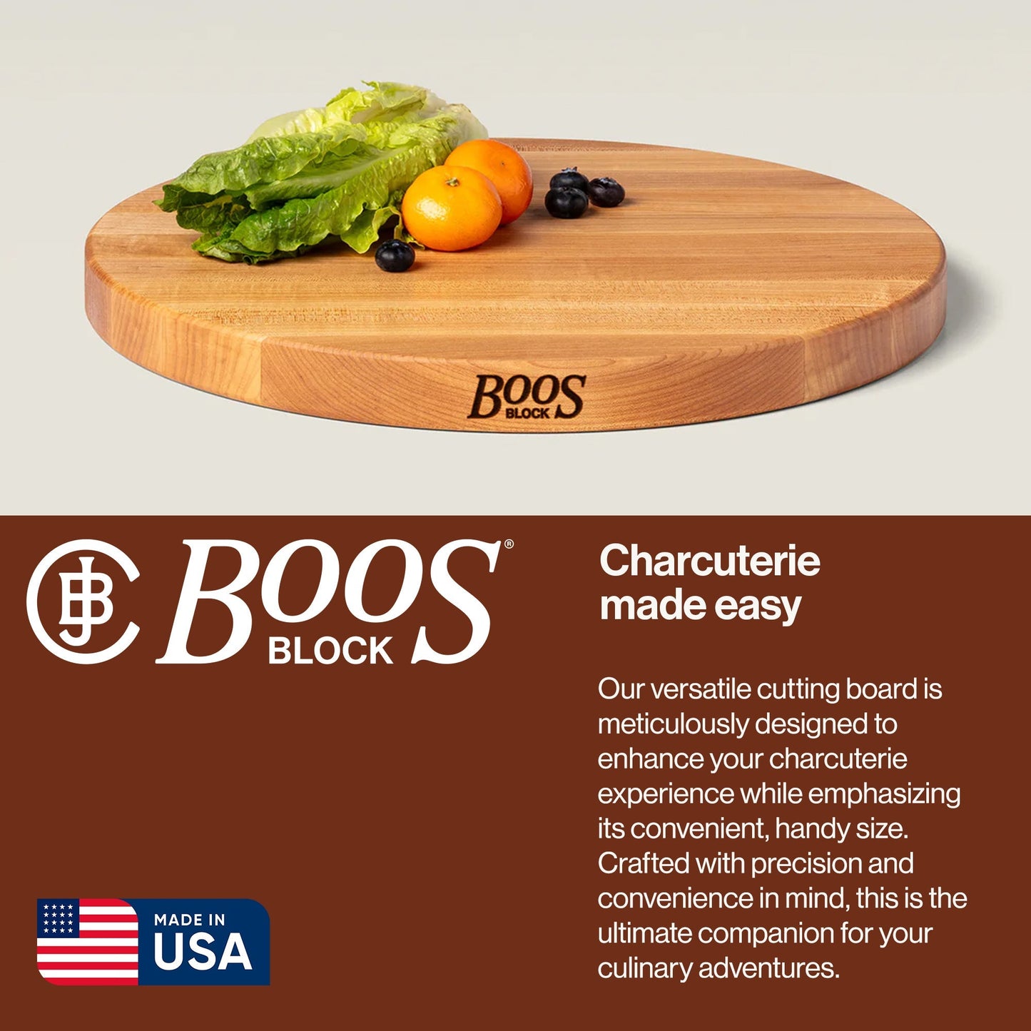 John Boos Maple Wood End Grain Round Cutting Board for Kitchen, 18" x 18" x 1.5"
