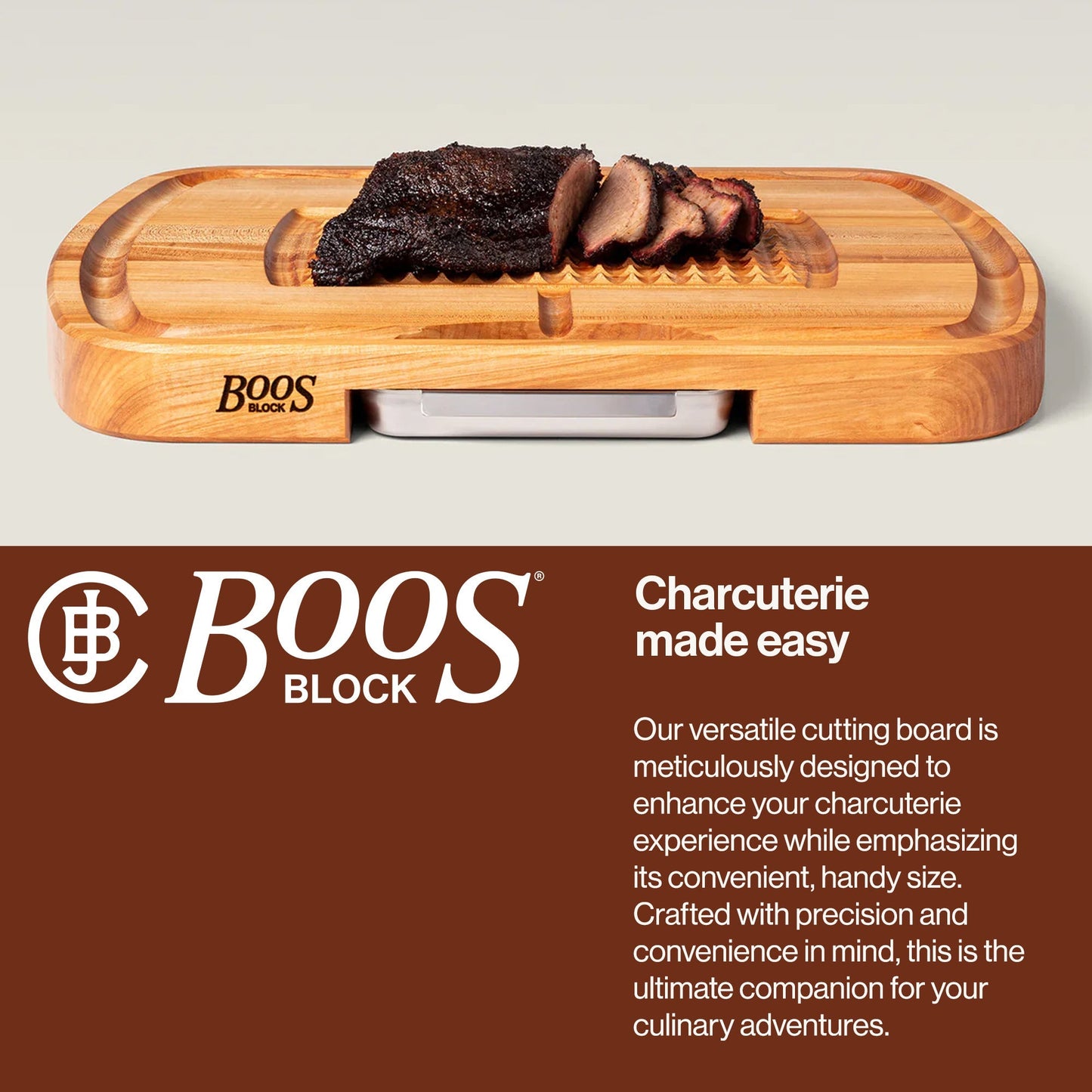 John Boos Block Reversible Wood Carving Board with Juice Groove & Tray, Maple