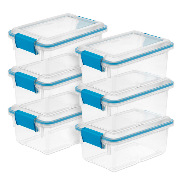 Sterilite 7.5 Quart Gasket Box, Stackable Storage Bin with Latching Lid, 6 Pack