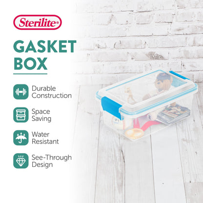 Sterilite 7.5 Quart Gasket Box, Stackable Storage Bin with Latching Lid, 6 Pack