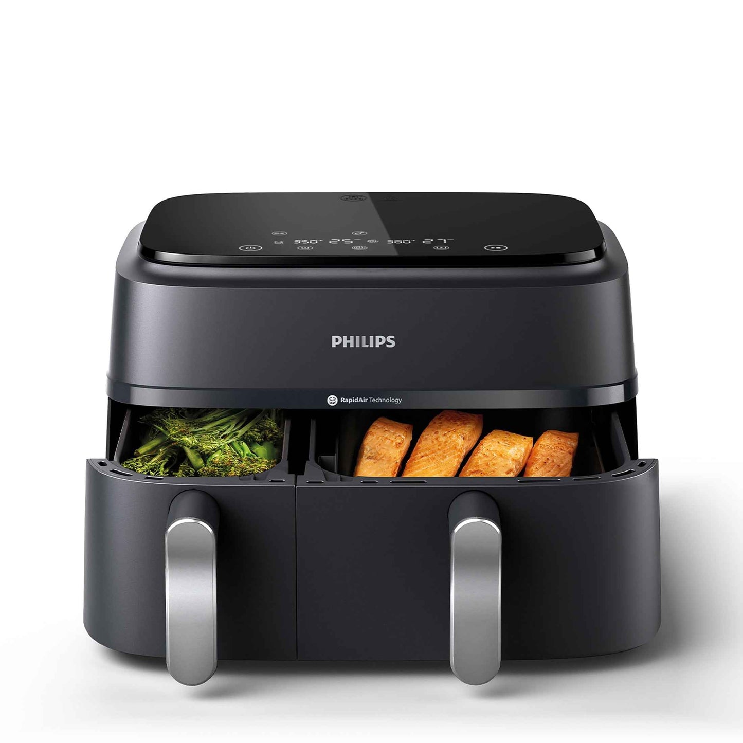 Philips 3000 Series Dual-Basket Airfryer, 9.5 Qt (9L) Capacity, Black, Silver Handles