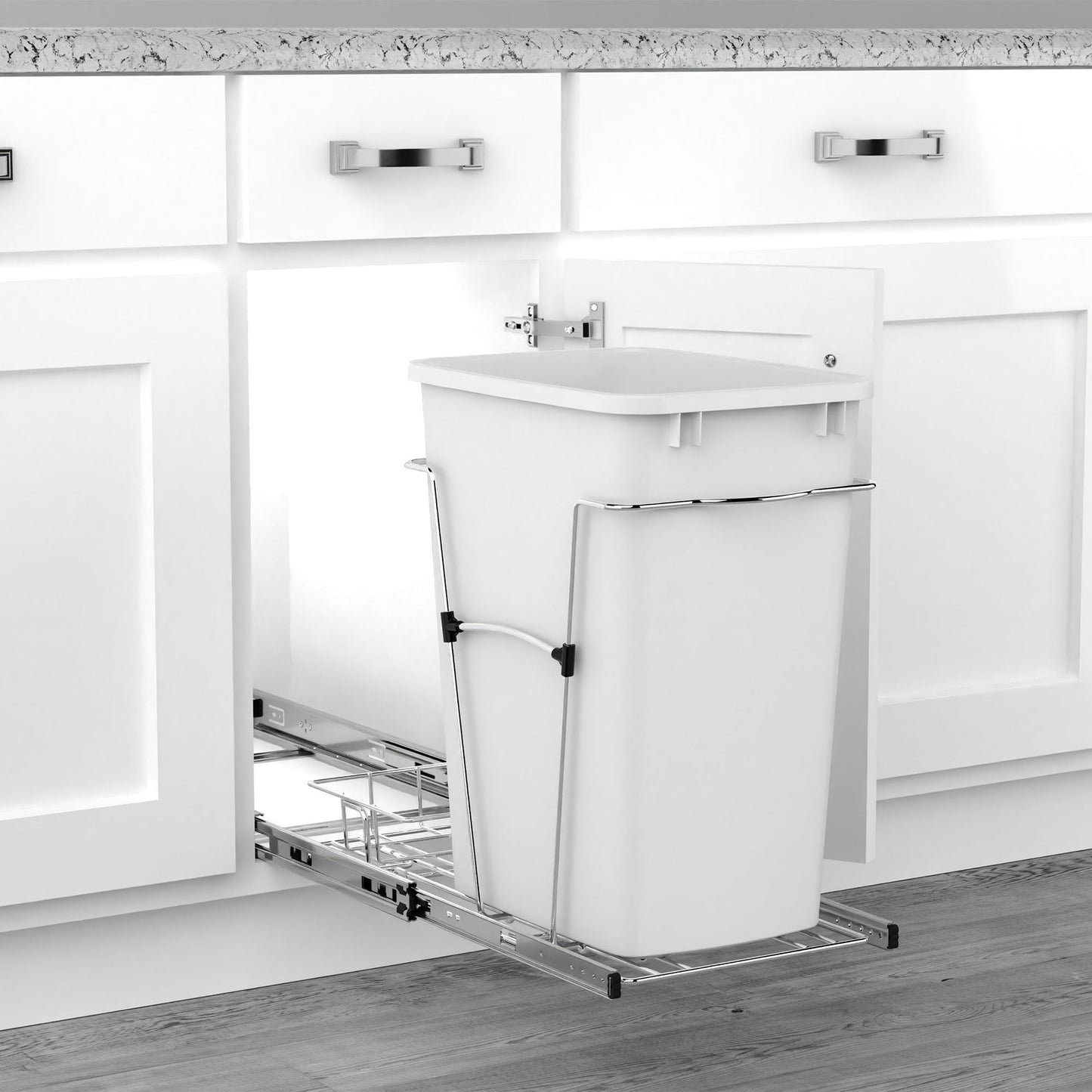 Rev-A-Shelf Pullout Trash Can 35 qt. for Kitchen Cabinets, White, RV-12KD-11C S