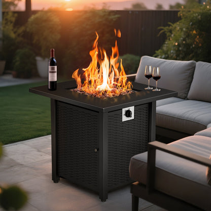 KingChii 28 inch Propane Fire Pit with Lid and Lava Rock, 50,000 BTU Steel Gas Fire Pit Table for Outdoor, Garden, Patio and Backyard, Black