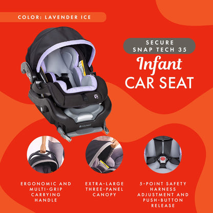 Baby Trend Secure Snap Tech 35 Safe Infant Car Seat Travel System, Lavender Ice