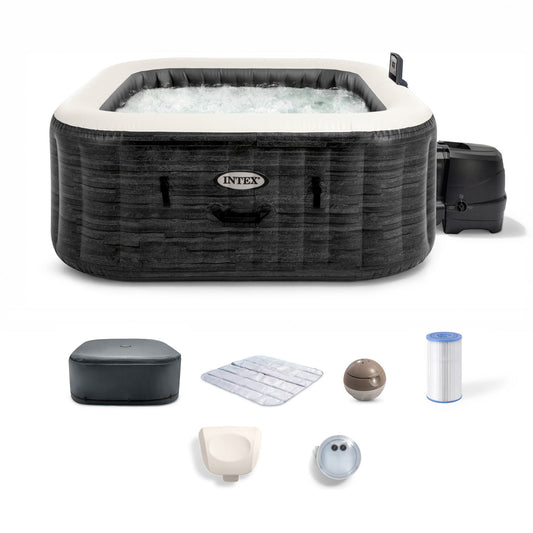 Intex PureSpa Greystone Deluxe Spa Set, 170 Bubble Jet Hot Tub with Cover, 77"x28"