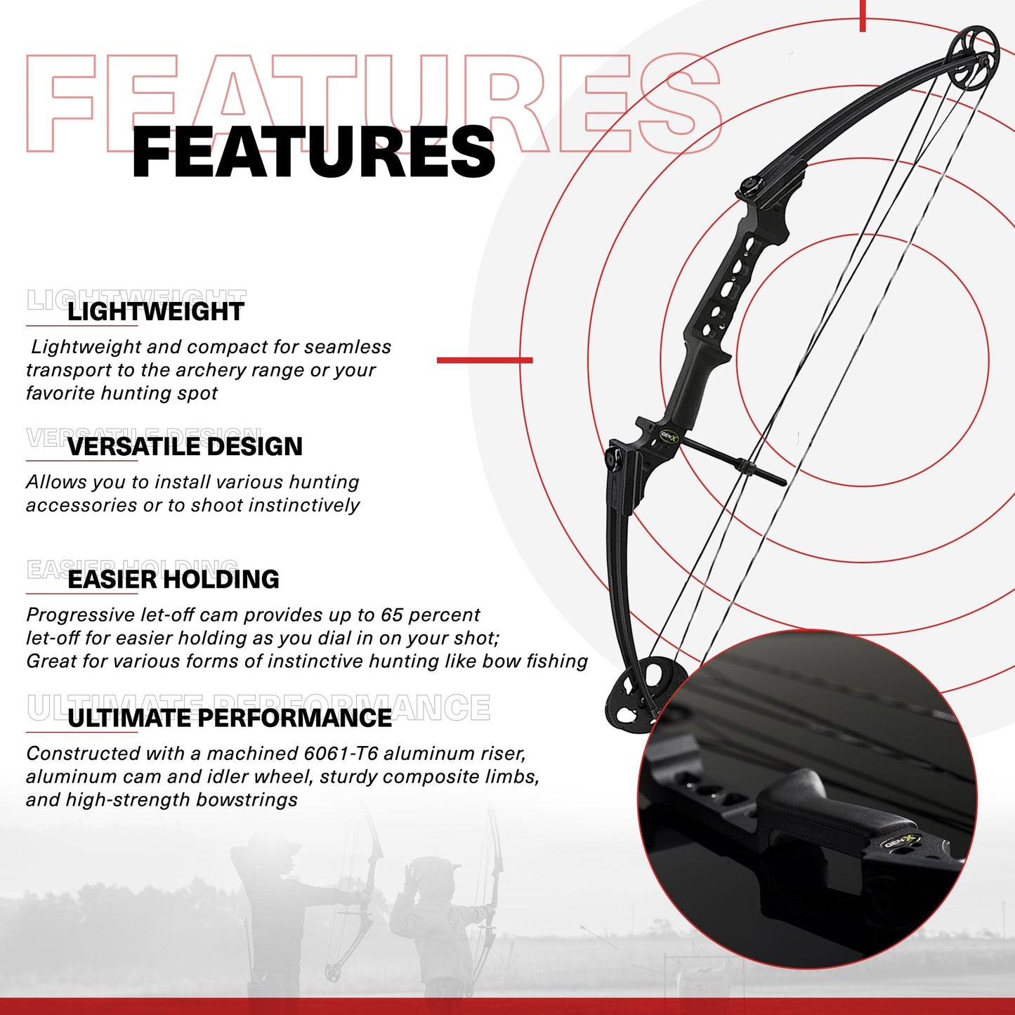 Genesis Gen-X Lightweight Archery Hunting Compound Bow, Draw Hand-Left, Black