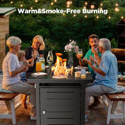 Philergo 42" Rectangular Gas Fire Pit Table, 60,000 BTU Propane Fire Pits for Outside with Lid and Lava Rock