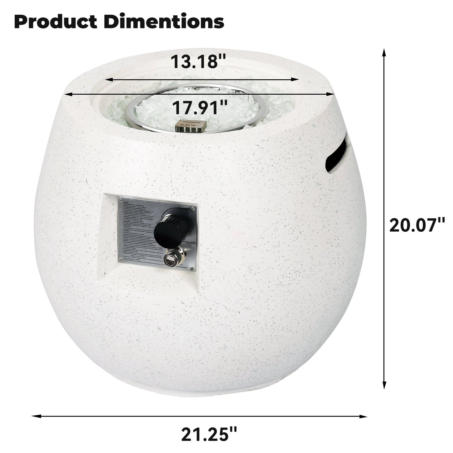 NAGA BAHNA 21" Round Propane Fire Pit 50,000BTU Terrazzo Gas Fire Pit with Glass Stones