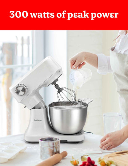 Betty Crocker Stand Mixer, 3.7-Qt Electric Mixer with 10 Speeds, Kitchen Mixer with Dough Hook, Whipping Whisk & Flat Beater with Scraper, Kitchen Appliances with Anti-Splash Cover & Stainless Steel M