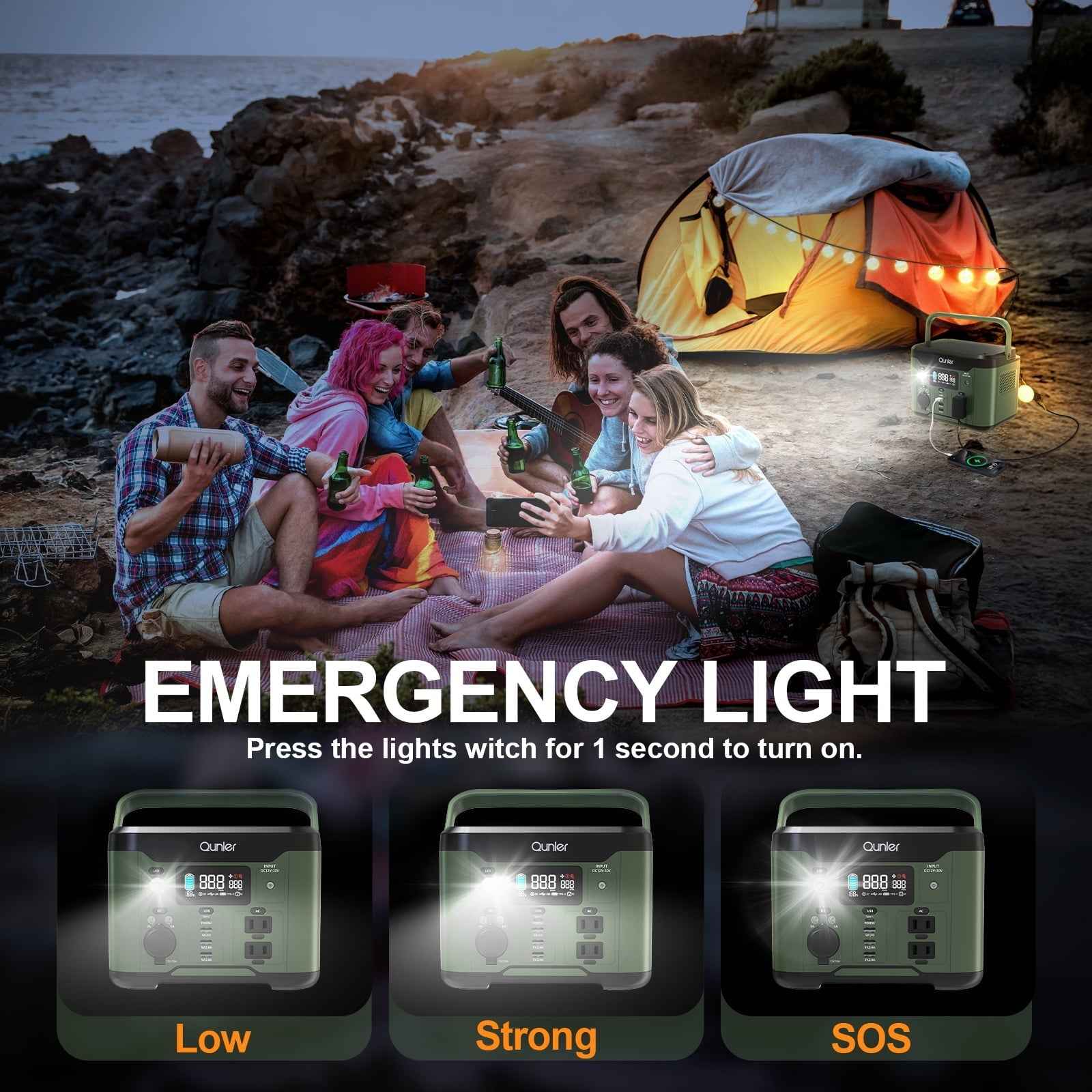 Qunler 300W Portable Power Station 296Wh 80000mAh with 60W PD In/Output Fast Charging, 120V AC Outlets Outdoor Solar Generator for Camping, RV, Home Backup, Emergency Power, Green No Solar Panel