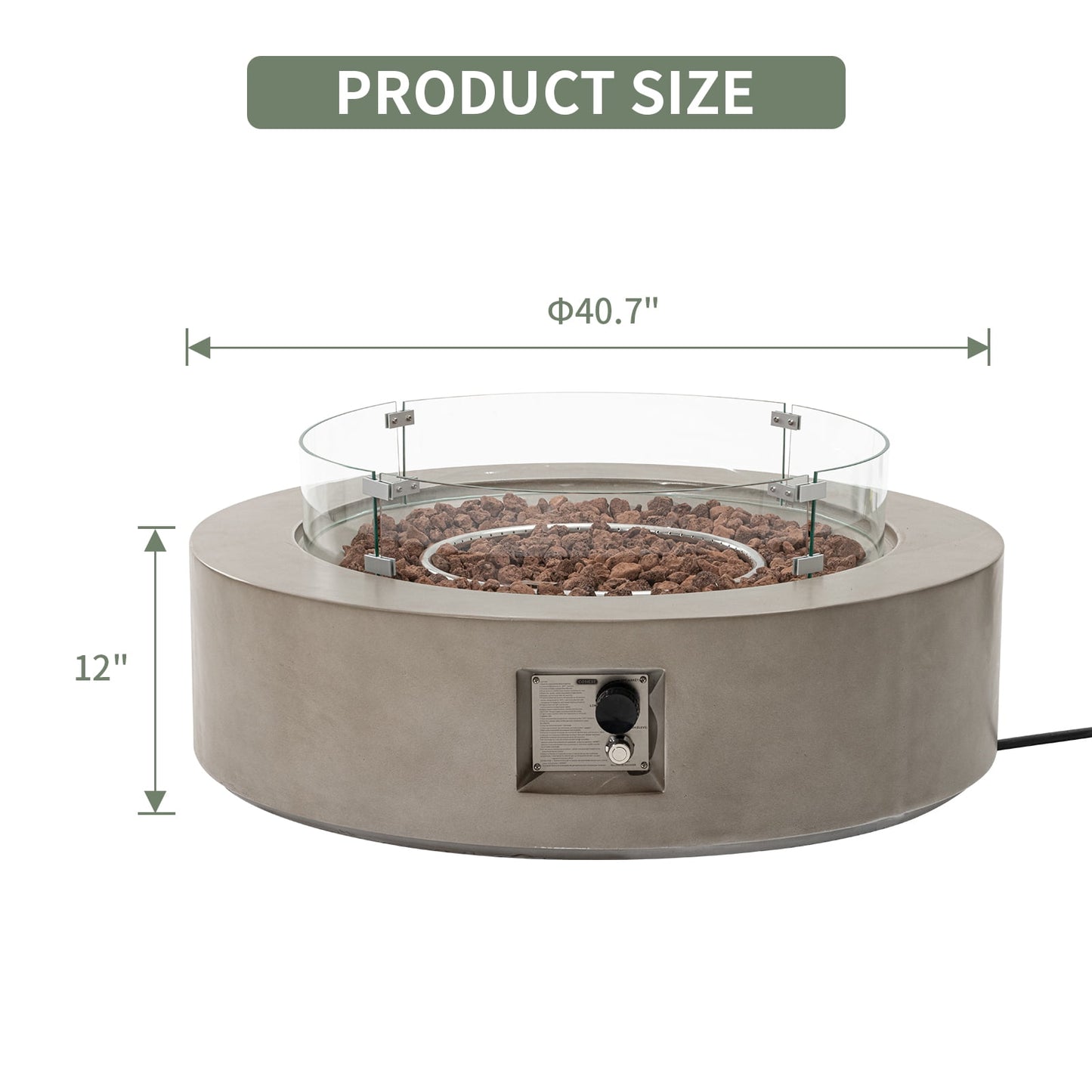 COSIEST Outdoor 40.5 inch Round Grey Propane Fire Pit Coffee Table w Wind Guard (Tank Outside)