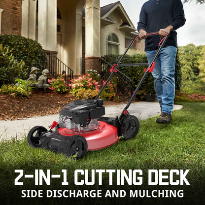 PowerSmart Gas Lawn Mower, 21 inches 144cc 2-in-1 Walk-Behind , Side Discharge Push Lawn Mower