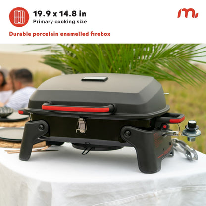 Megamaster 1-Burner Portable Gas Grill with Locking Lid, 11,000 BTU Stainless Steel Burner, Foldable Legs, Small Propane Grill for Outdoor Cooking, Camping, BBQs, Patios, and Gardens - 820-0065C