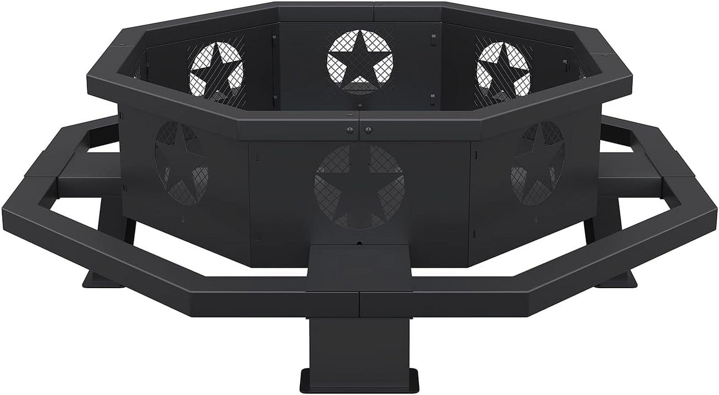 43 inch Fire Pit, Outdoor Wood Burning Fire Pit Octagonal Heavy Duty Firepit for Camping, Backyard, Patio, Black