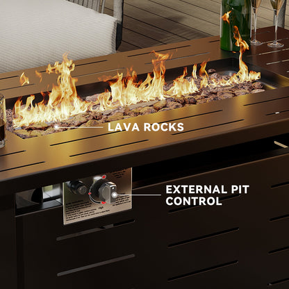 Sunmthink 40" Propane Fire Pit Table, 50,000 BTU Auto Ignition Steel Gas Fire Pit with Removable Lid & Waterproof Cover for Patio, Backyard, Black