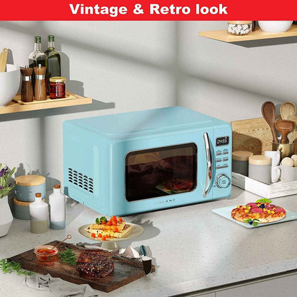 Galanz GLCMKZ11BER10 Retro Countertop Microwave Oven with Auto Cook & Reheat, Defrost, Quick Start Functions, Easy Clean with Glass Turntable, Pull Handle, 1.1 cu ft, Blue