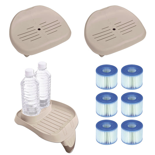 Intex Spa Seat (2 Pack) & Cup Holder/Tray & Type S1 Filter Cartridges (6 Pack)