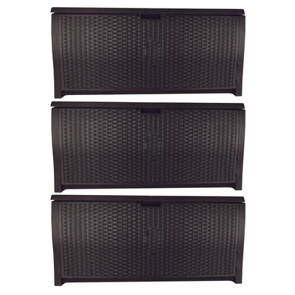 Suncast 99 Gallon Deck Garden Garage Home Wicker Resin Pool Box, Mocha (3 Pack)