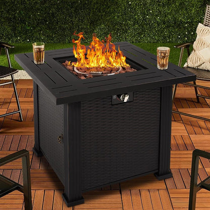 2-in-1 Propane Fire Pit Table, Outdoor Table with Fire Pit, 28 Inch 40,000 BTU Auto-Ignition Gas Fire Pit Table with Lid and Lava Rock, Square Fire Table for Yard Patio Garden