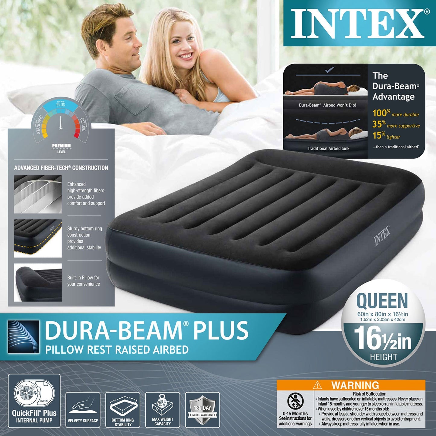 Intex 64123ED Dura Beam Plus Pillow Rest w/ Built in Pump, Queen