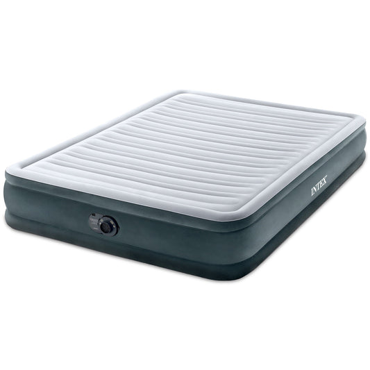 Intex Comfort Deluxe Dura-Beam Plush Air Mattress Bed with Built-In Pump, Queen