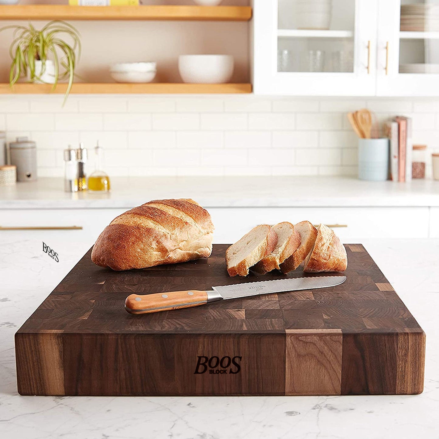 John Boos Large Walnut Wood End Grain Cutting Board for Kitchen, 18" x 18" x 3"
