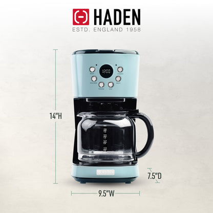 Haden Coffee Machine, 12 Cup Programmable Drip Coffee Maker, Turquoise & Chrome