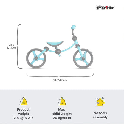 smarTrike Lightweight Adjustable Kids Running Bike 2 in 1 Balance Bike, Blue