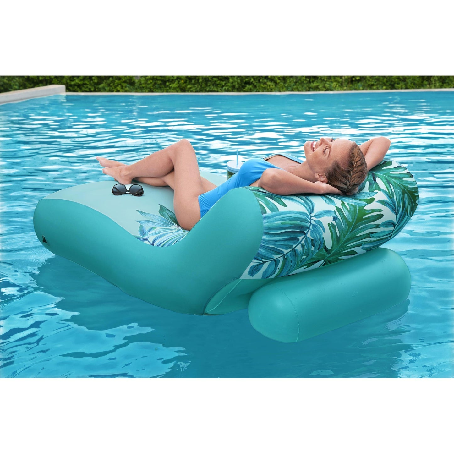 Bestway H2OGO! Luxury Fabric Covered 64" Inflatable Pool Lounger Float, Blue