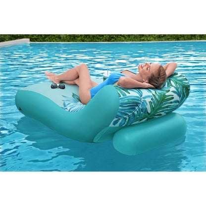 Bestway H2OGO! Luxury Fabric Covered 64" Inflatable Pool Lounger Float, Blue