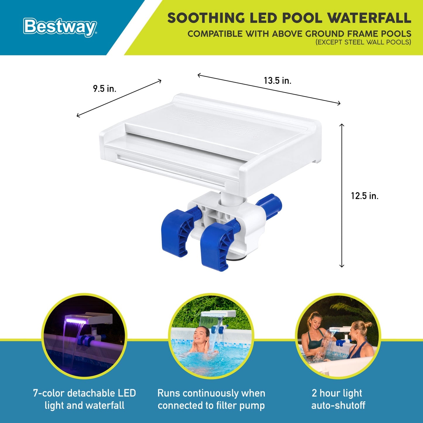 Bestway Above Ground Swimming Pool 7 Colored LED Relaxing Waterfall Cascade