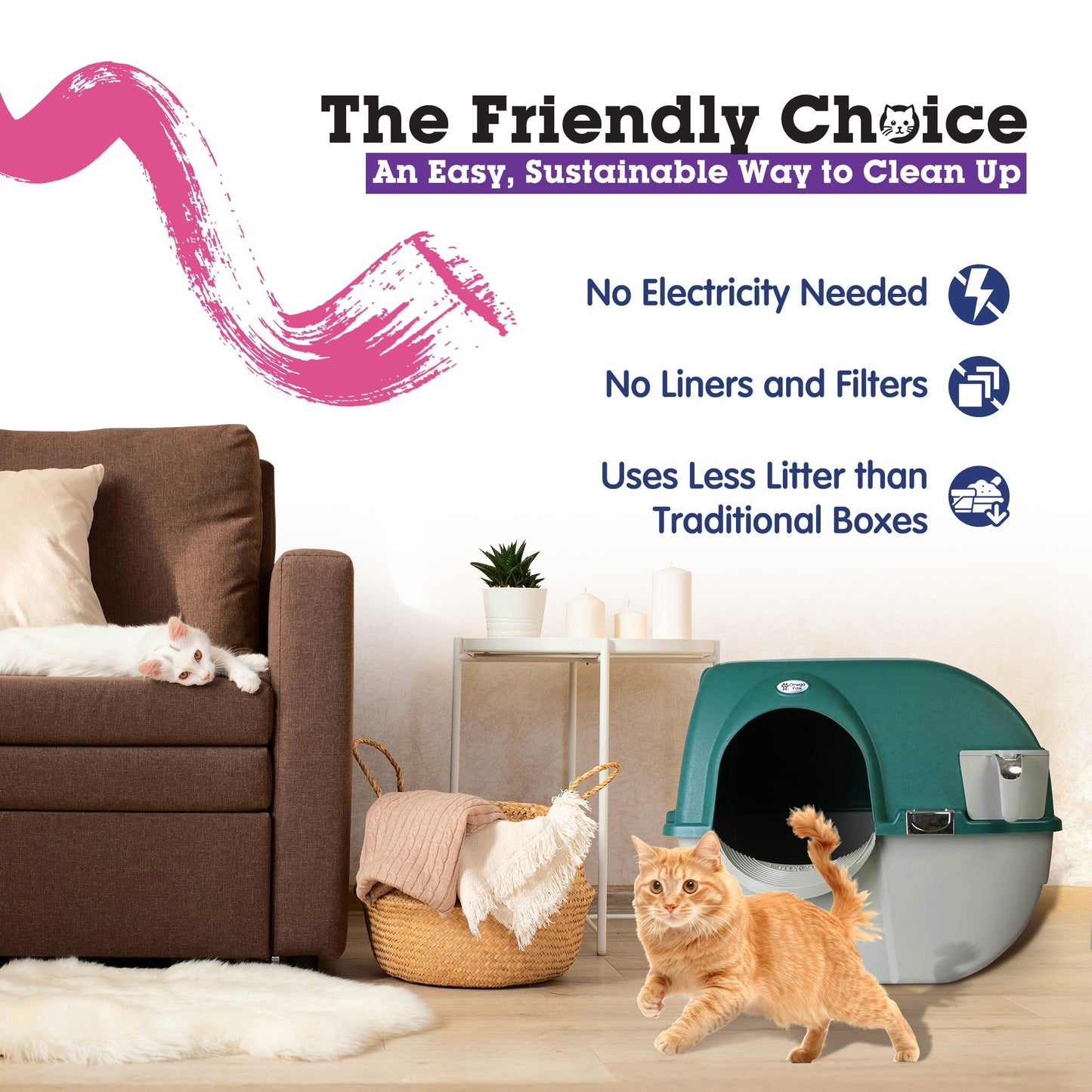 Omega Paw VM-RA15-1-PR Premium Roll 'N Clean Self Cleaning Litter Box, Green