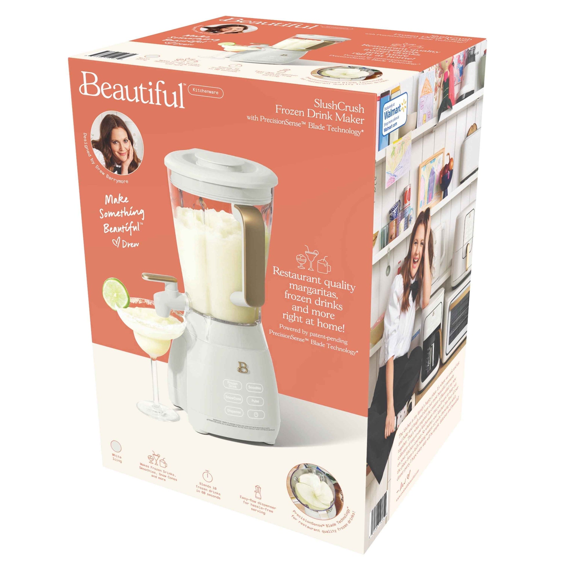 Beautiful Slush Crush 60 oz 4-Speed Frozen Drink Maker, White Icing by Drew Barrymore