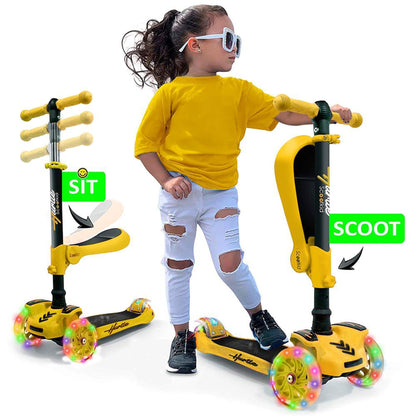 Hurtle ScootKid 3 Wheel Toddler Child Ride On Toy Scooter w/ LED Wheels, Yellow