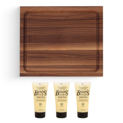 John Boos Walnut Wood Juice Groove Cutting Board w/Boos Block Care Cream, 3 Pack