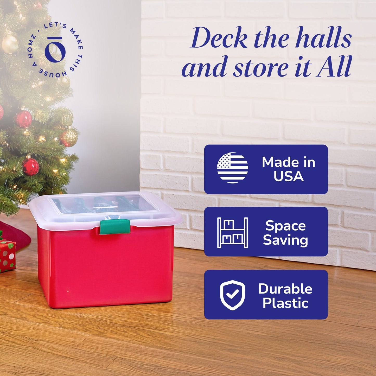 Homz Products Holiday Christmas Light Storage Box Bin w/ 4 Cord Wrap Organizers