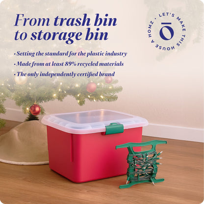 Homz Products Holiday Christmas Light Storage Box Bin w/ 4 Cord Wrap Organizers