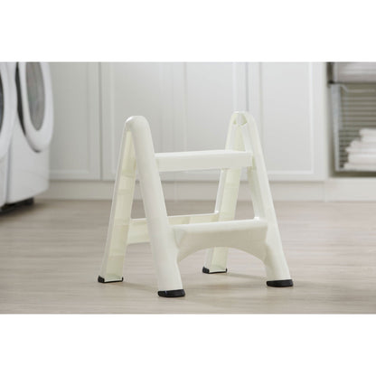 Rubbermaid EZ Two Step Durable Folding Plastic Ladder Step Stool, White (2 Pack)