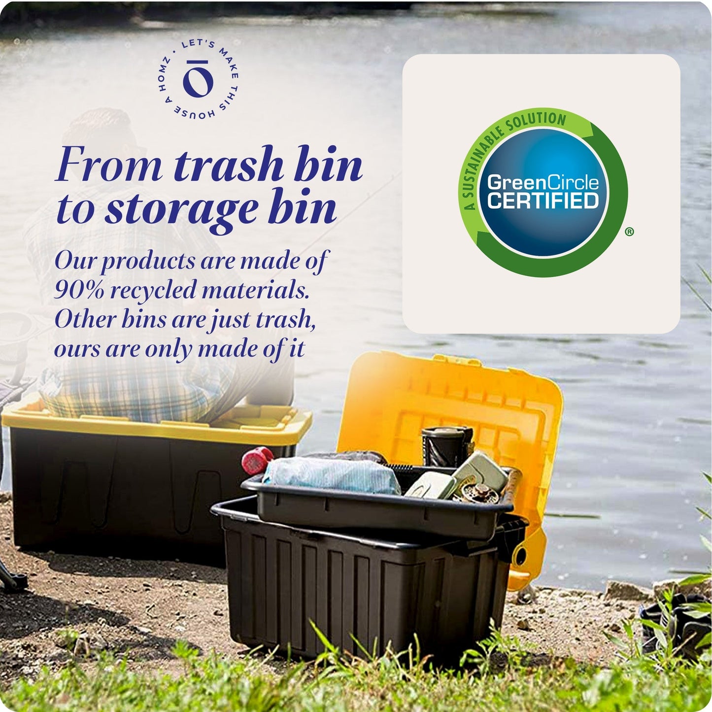 Homz Durbilt 15 Gal Storage Containers Tough Flip Lid Bins, 6 Pack, Black/Yellow