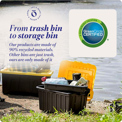 Homz Durbilt 15 Gal Storage Containers Tough Flip Lid Bins, 6 Pack, Black/Yellow