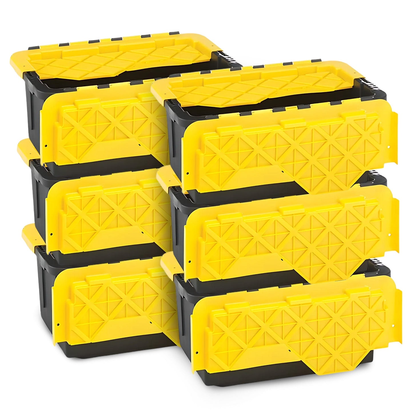 Homz Durbilt 15 Gal Storage Containers Tough Flip Lid Bins, 6 Pack, Black/Yellow