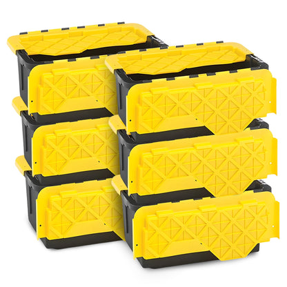Homz Durbilt 15 Gal Storage Containers Tough Flip Lid Bins, 6 Pack, Black/Yellow