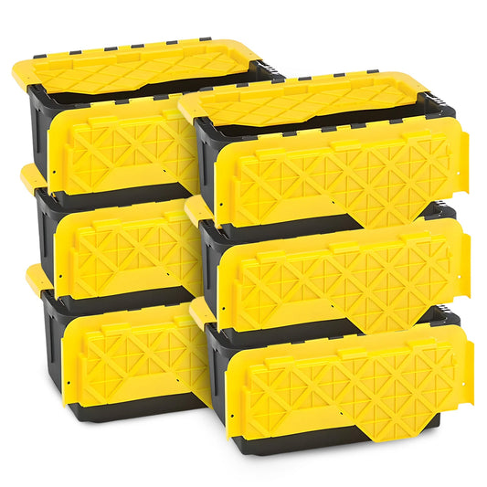Homz Durbilt 15 Gal Storage Containers Tough Flip Lid Bins, 6 Pack, Black/Yellow