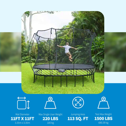 Springfree Outdoor Square 11 Foot Trampoline, Enclosure, Hoop Game, and Ladder