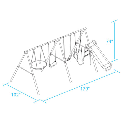 XDP Recreation Surf N Swing 5 Station Outdoor Swing and Play Set with Slide