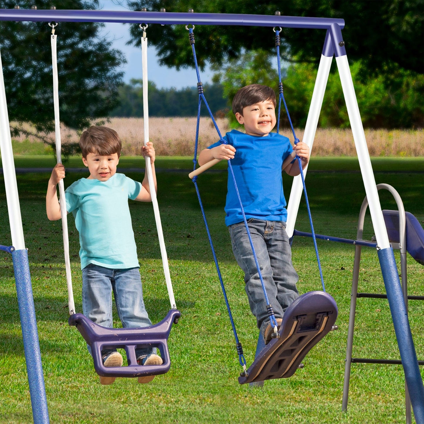 XDP Recreation Surf N Swing 5 Station Outdoor Swing and Play Set with Slide